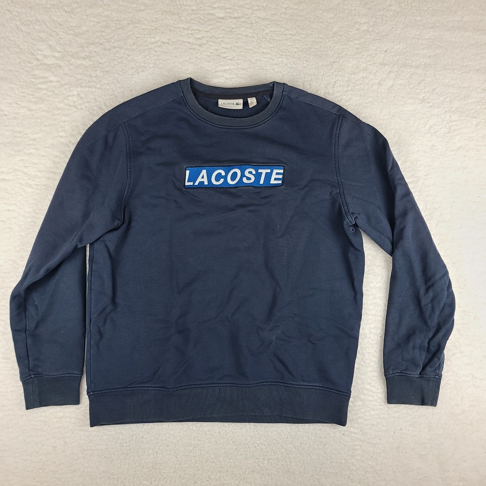 Lacoste Sweater Mens XL‎ / 6 Dark Blue Center Logo Spell Out Crewneck Sweatshirt